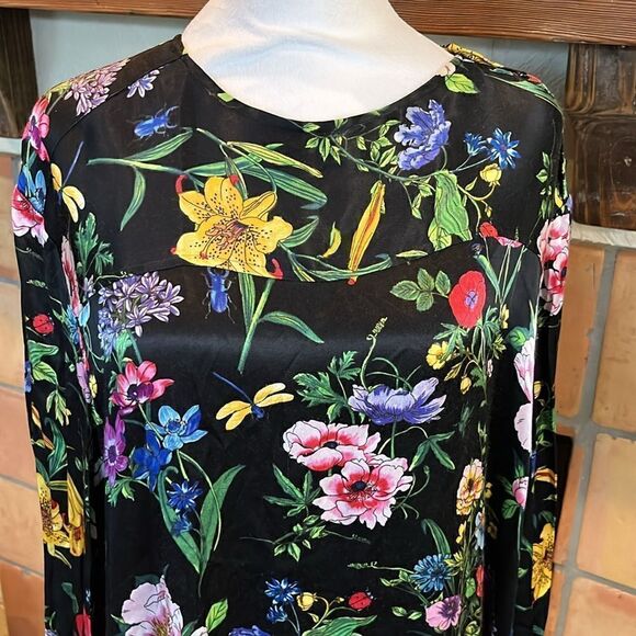 H & M Black Viscose Floral Long Sleeve Dress, size 14! - Picture 2 of 11